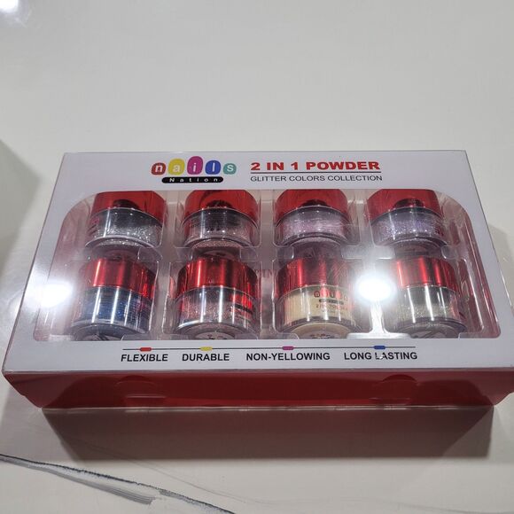 Nails Nation 2 in 1 Powder Glitter Colors Colection 8 CT NEW - Picture 3 of 6